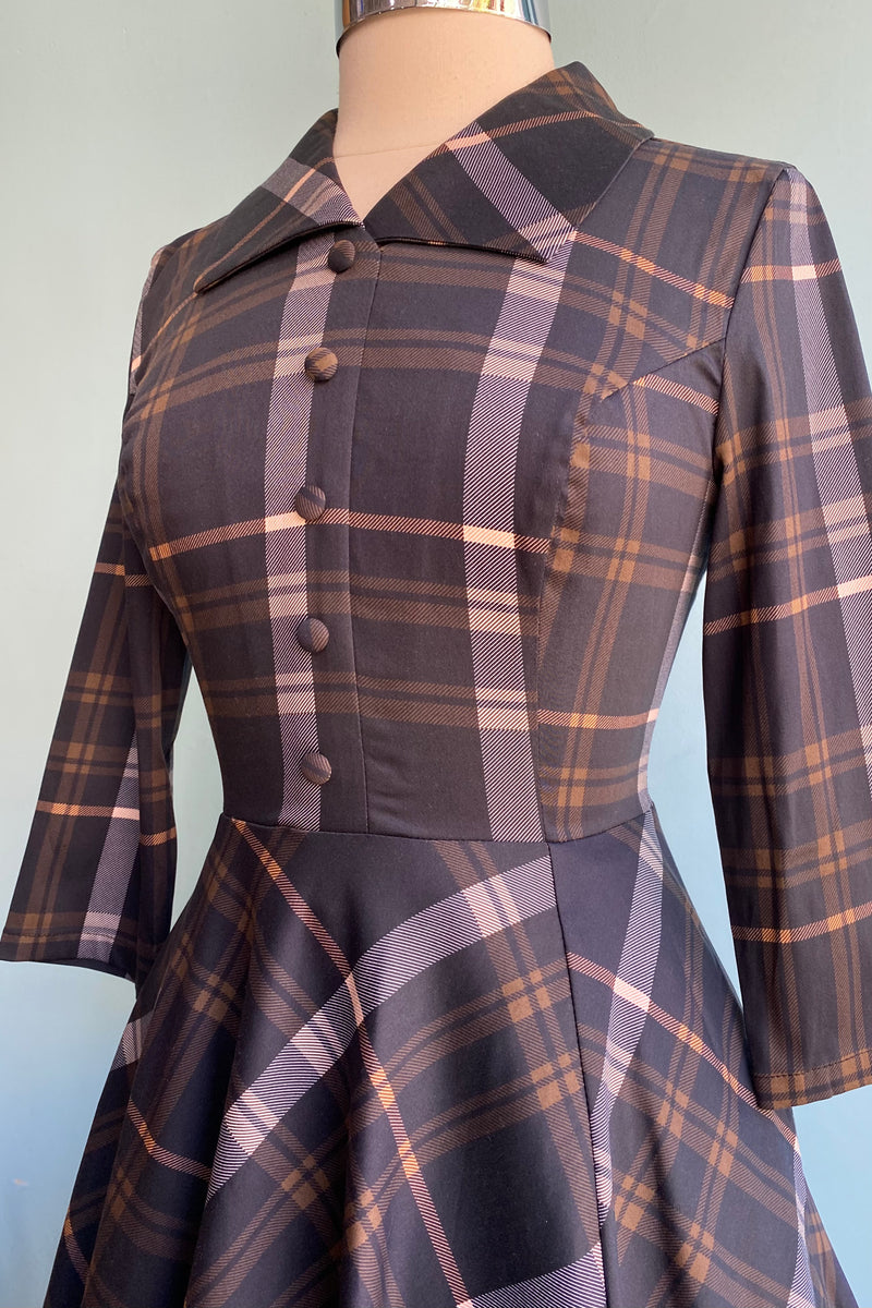 Brown and Black Plaid Ariella Dress by Hearts & Roses London