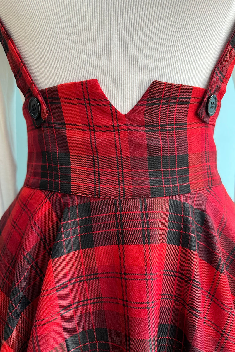Red and black 2024 plaid overall dress