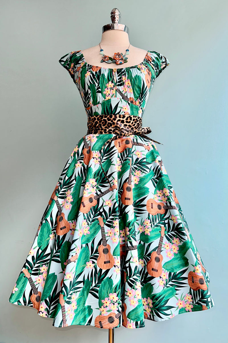 Mint Ukulele Tropical Dress by Hell Bunny