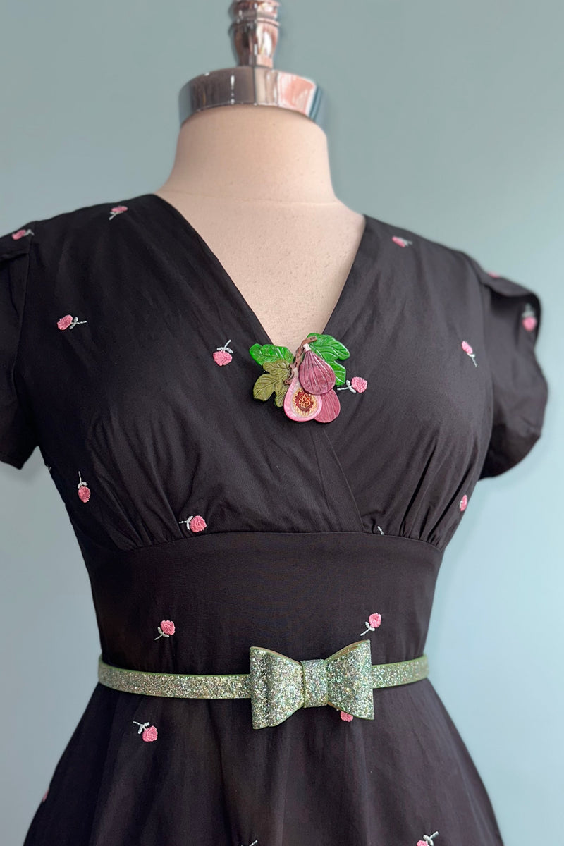 Rose Embroidered Black Dress by Voodoo Vixen