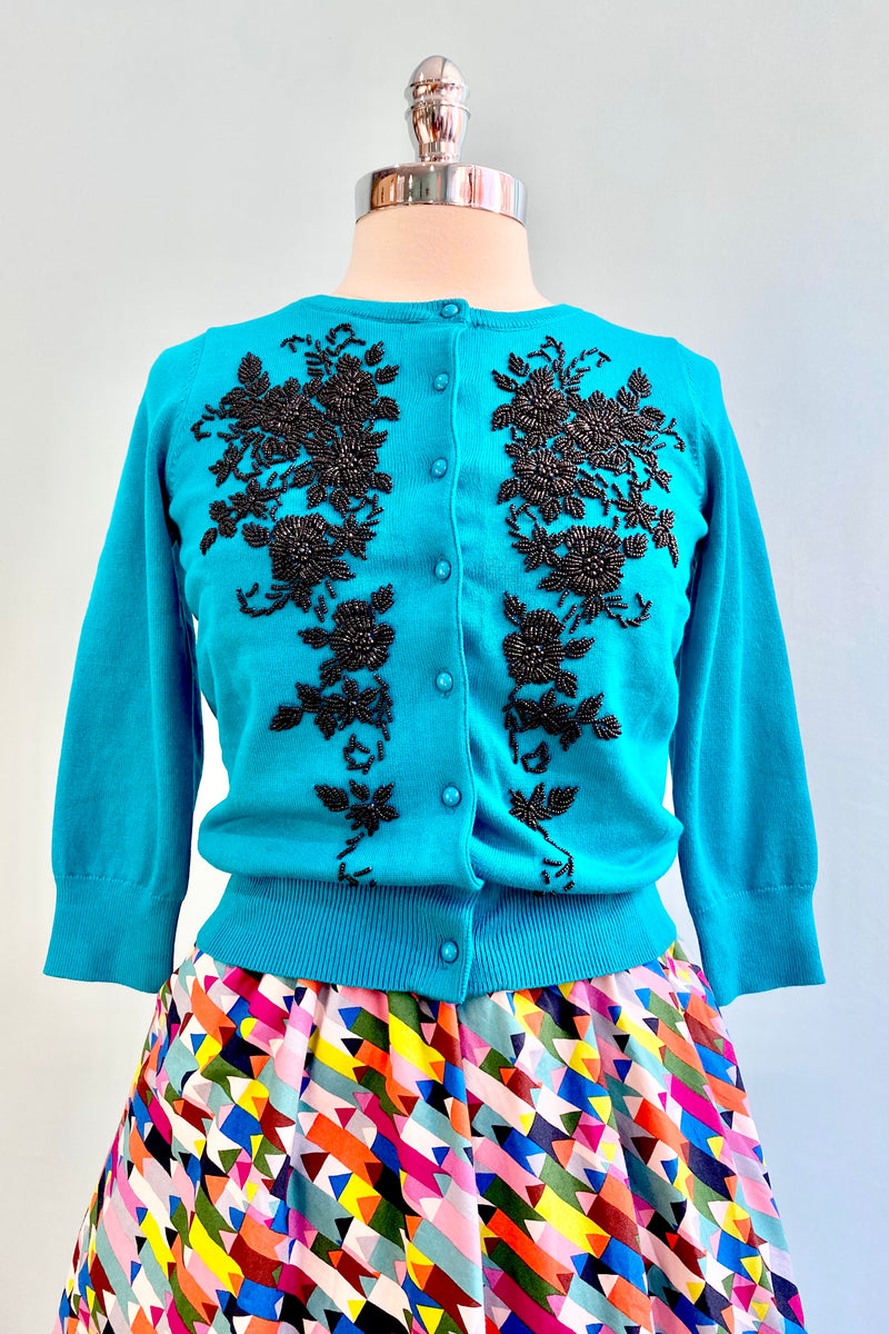 Teal Beaded Angelina Cardigan by Kissing Charlie