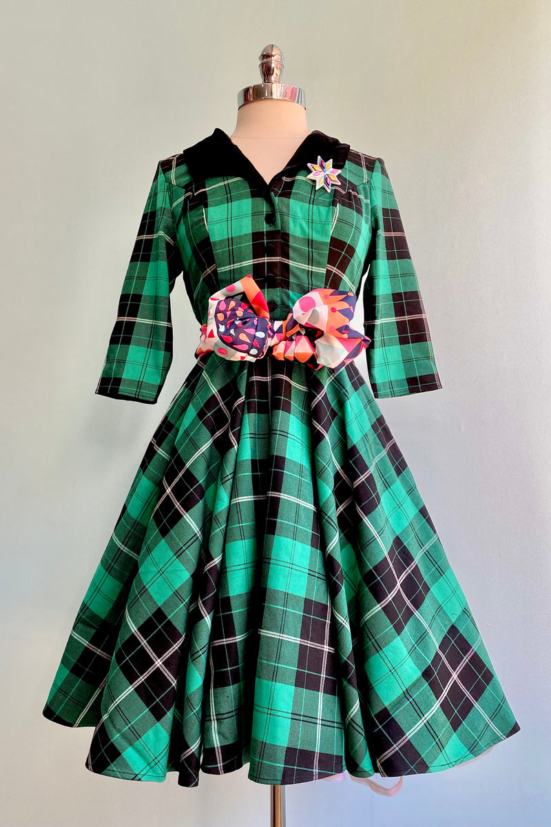 Spearmint Green and Black Plaid Beryl Dress by Hell Bunny Modern Millie