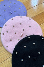 Rhinestone Studded Wool Beret in Multiple Colors!