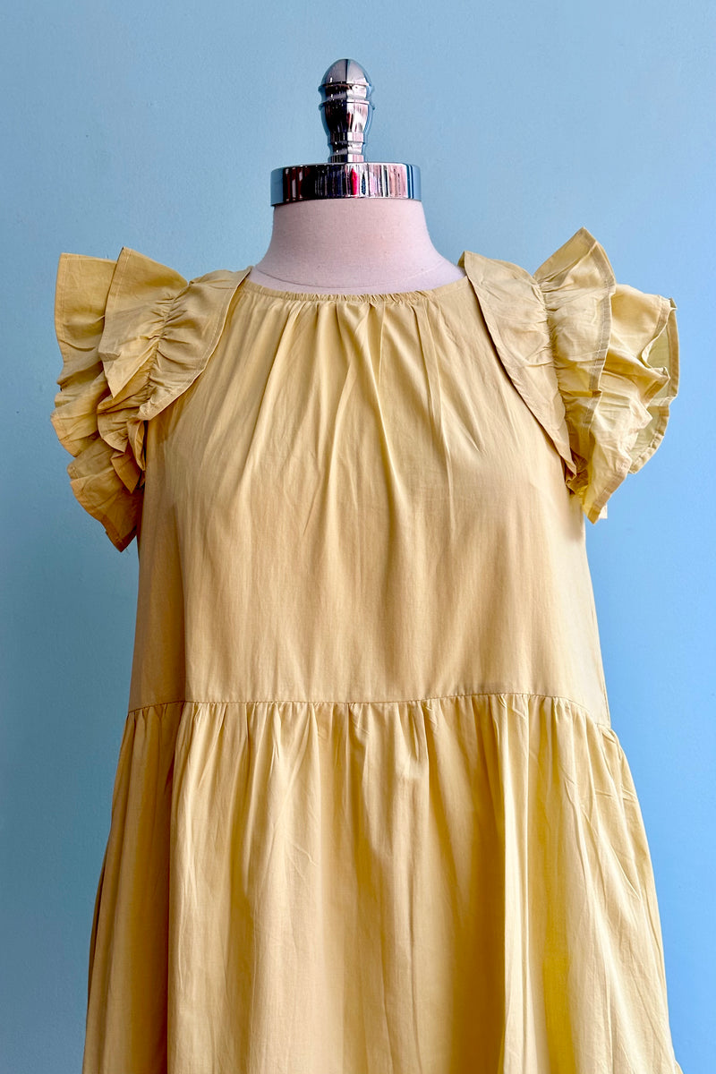 Ruffle Shoulder Mini Dress in Yellow