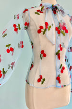 Blue Cherry Sheer Tie Neck Blouse
