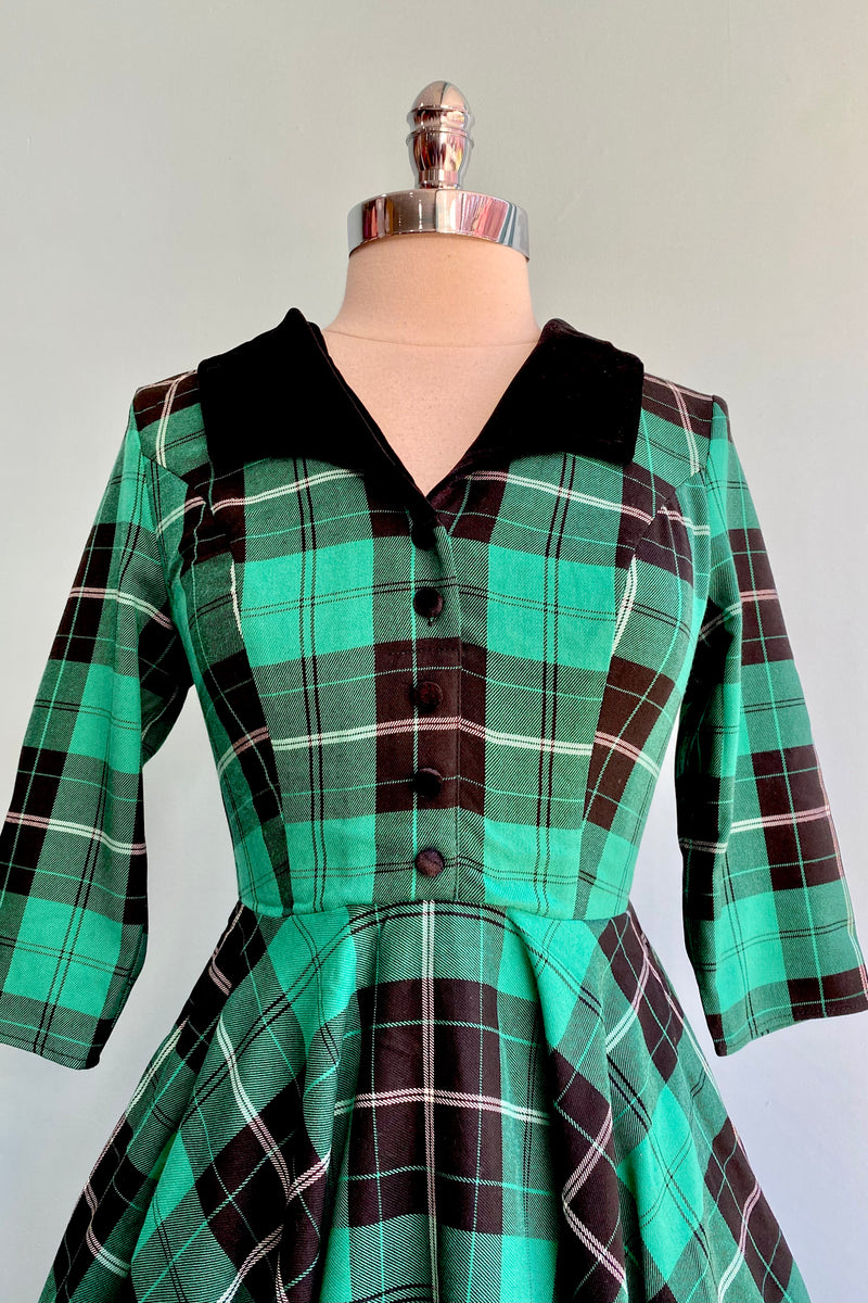 Spearmint Green and Black Plaid Beryl Dress by Hell Bunny