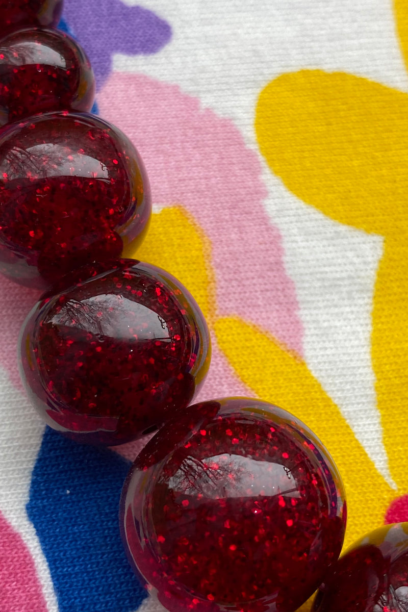 New Red Glitter Bead Necklace by Splendette
