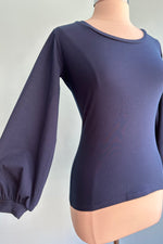 Navy Blue Bishop Sleeve Grace Top by Heart of Haute