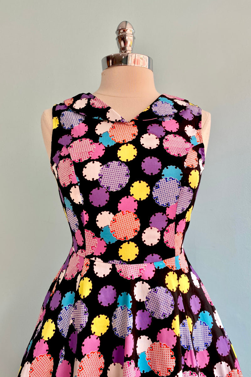 Rainbow Scalloped Circles Black Dress by Orchid Bloom