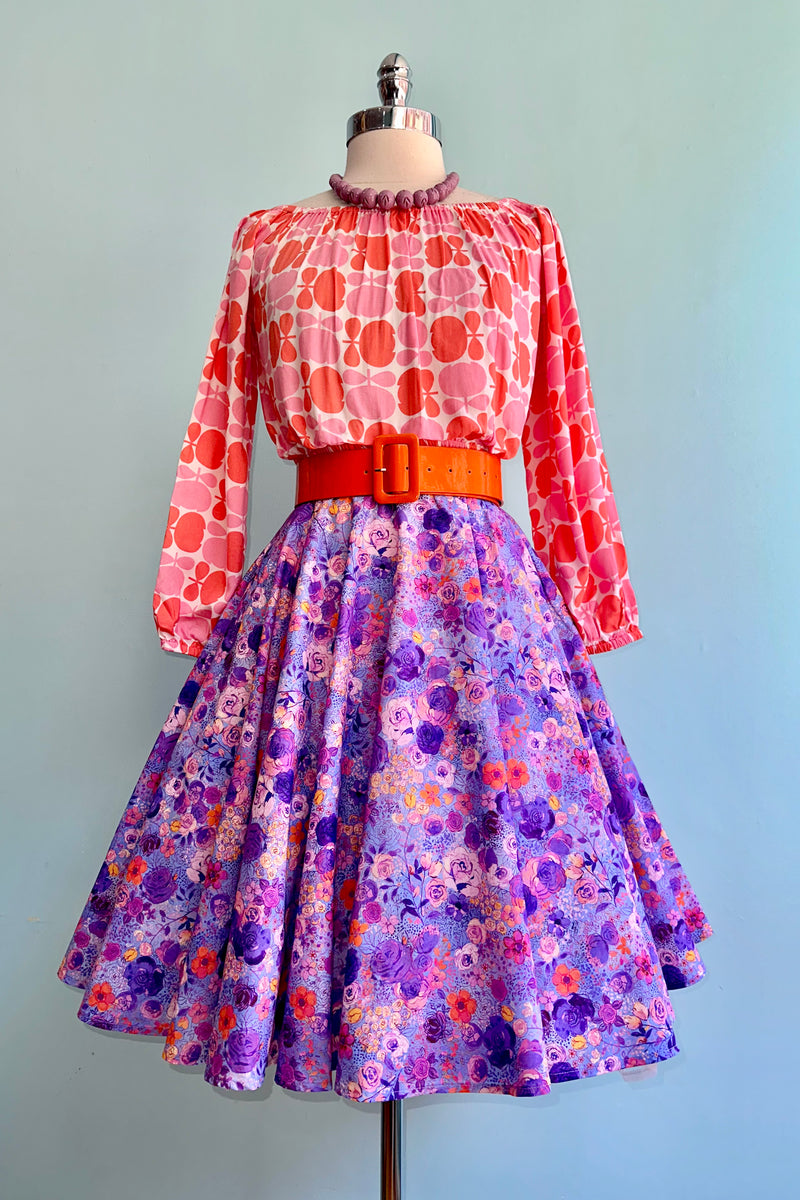 Purple and Orange Floral Circle Skirt by Heart of Haute