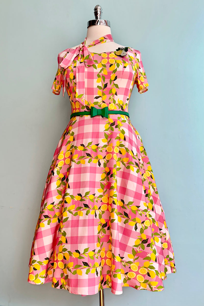 Pink Gingham and Lemons Bella Dress by Miss Lulo