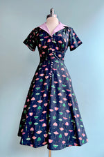Navy Umbrella Print Short Sleeve Dress