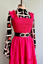 Hot Pink Empire Waist Tiered Midi Dress