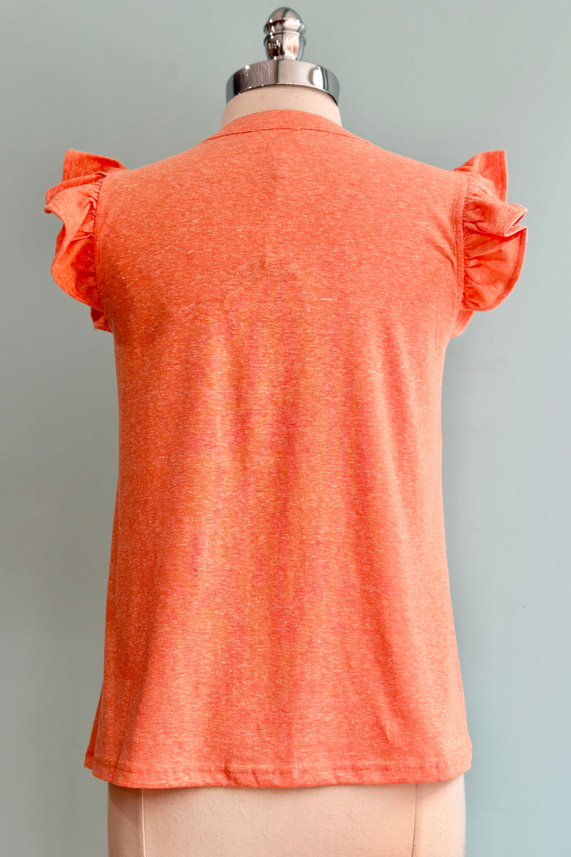 Melon Ruffle Shoulder Basic T-Shirt