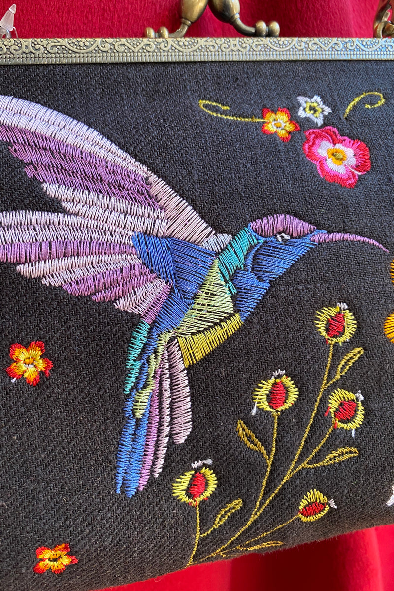 Hummingbird Kisslock Bag in Black