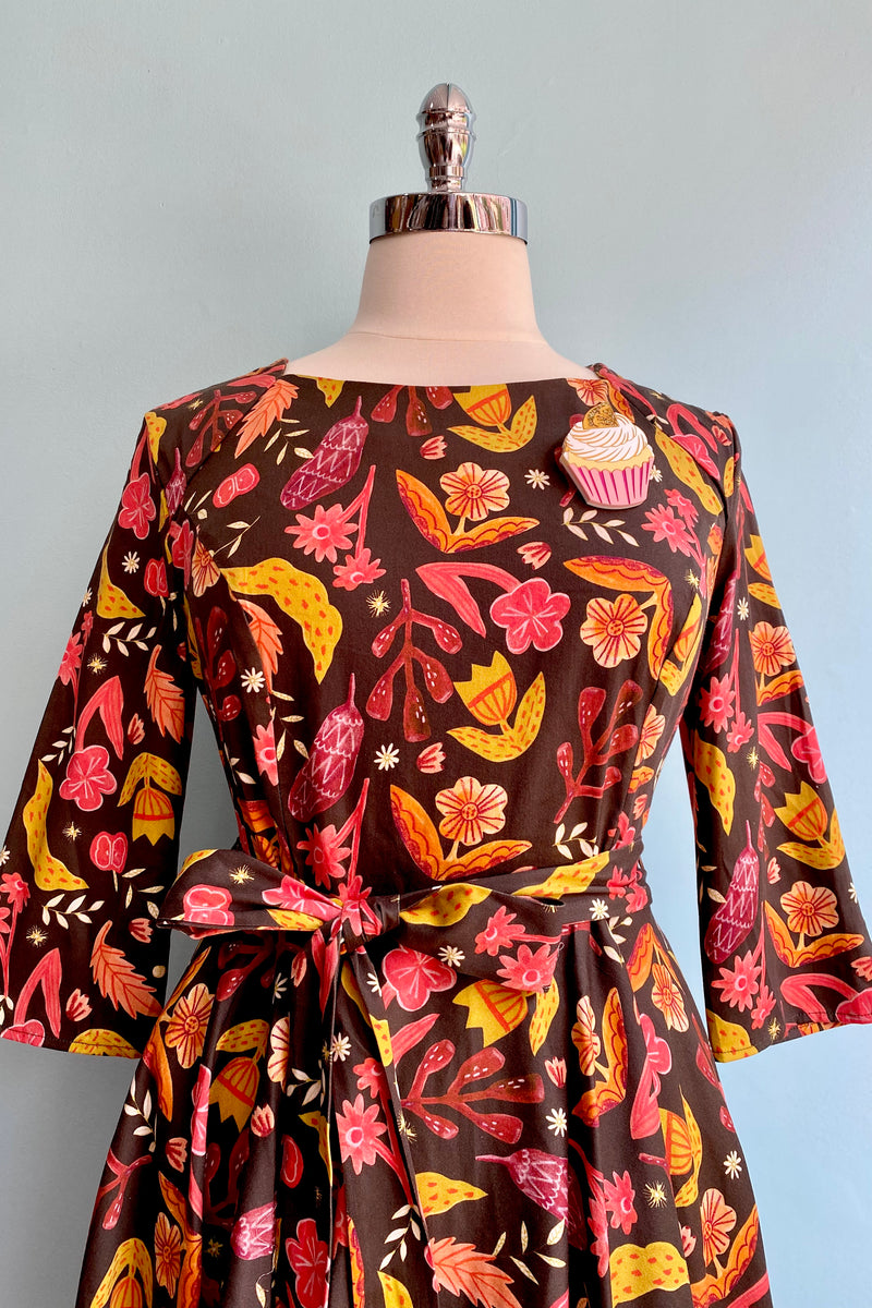 Final Sale Brown Crayon Floral Woven Aria Dress by Miss Lulo