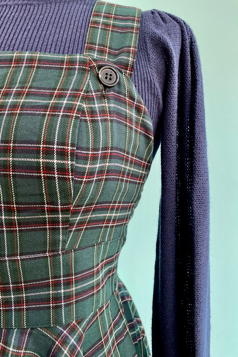 Green Plaid Peebles Pinafore Dress by Hell Bunny Modern Millie Green Plaid Peebles Pinafore Dress by Hell Bunny Modern Millie