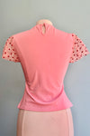 Pink Top with Red Heart Flutter Sleeves