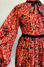 Black and Rust Floral Blouson Sleeve Dress