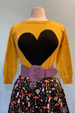 Mustard and Black Heart Pullover Sweater