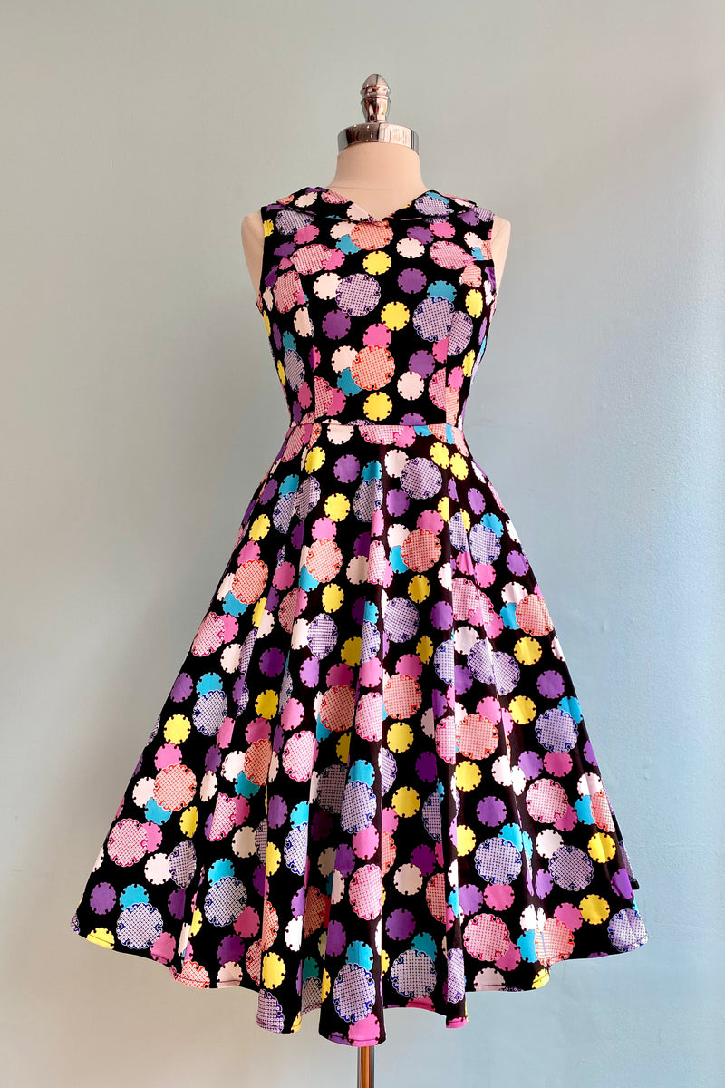 Rainbow Scalloped Circles Black Dress by Orchid Bloom Modern Millie