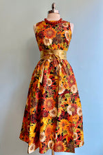 Autumn Foliage and Floral Midi Dress by Retrolicious
