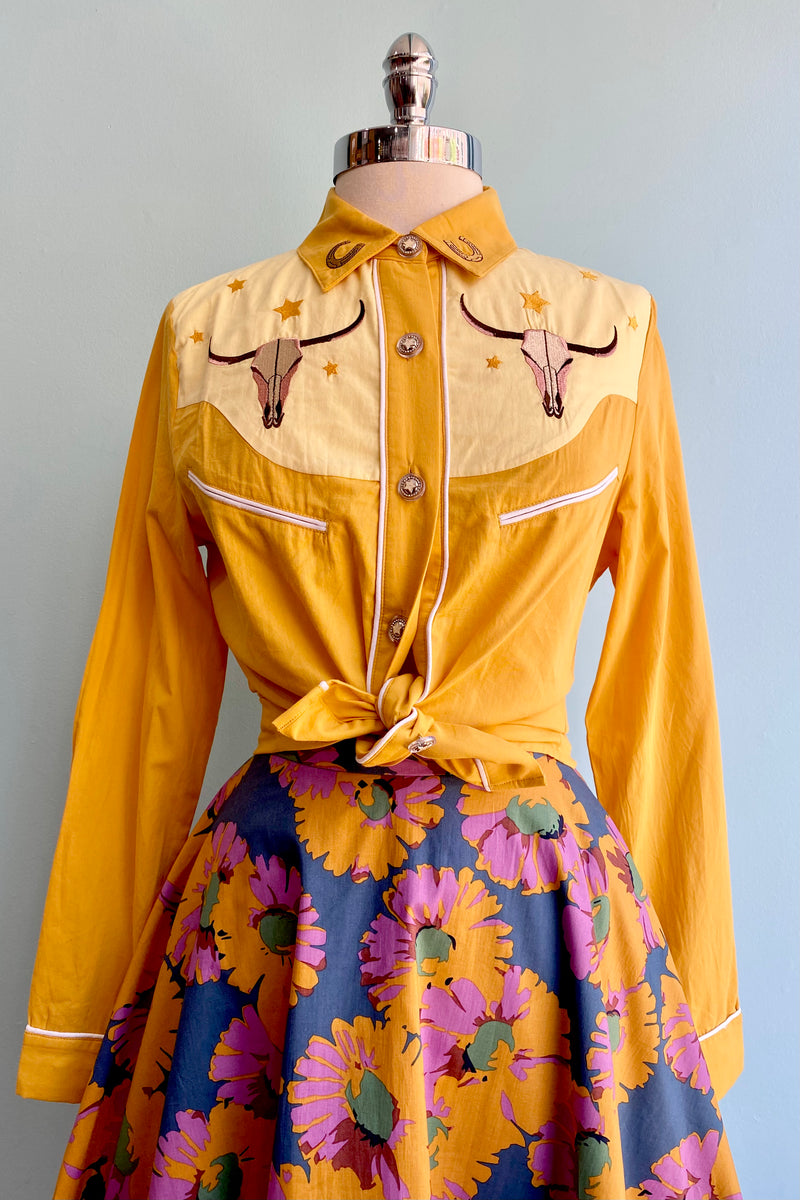 Mustard Large Floral Full Skirt by Tulip B.