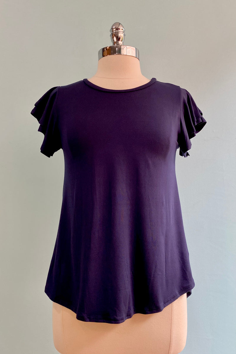 Navy Blue Flutter Sleeve All Purpose Top