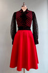 FInal Sale Black Sheer Red Heart Swiss Dot Tie-Neck Blouse