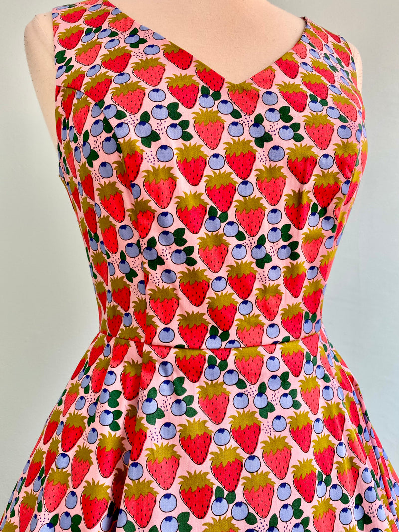 Strawberries and Blueberries V-Neck Dress by Eva Rose