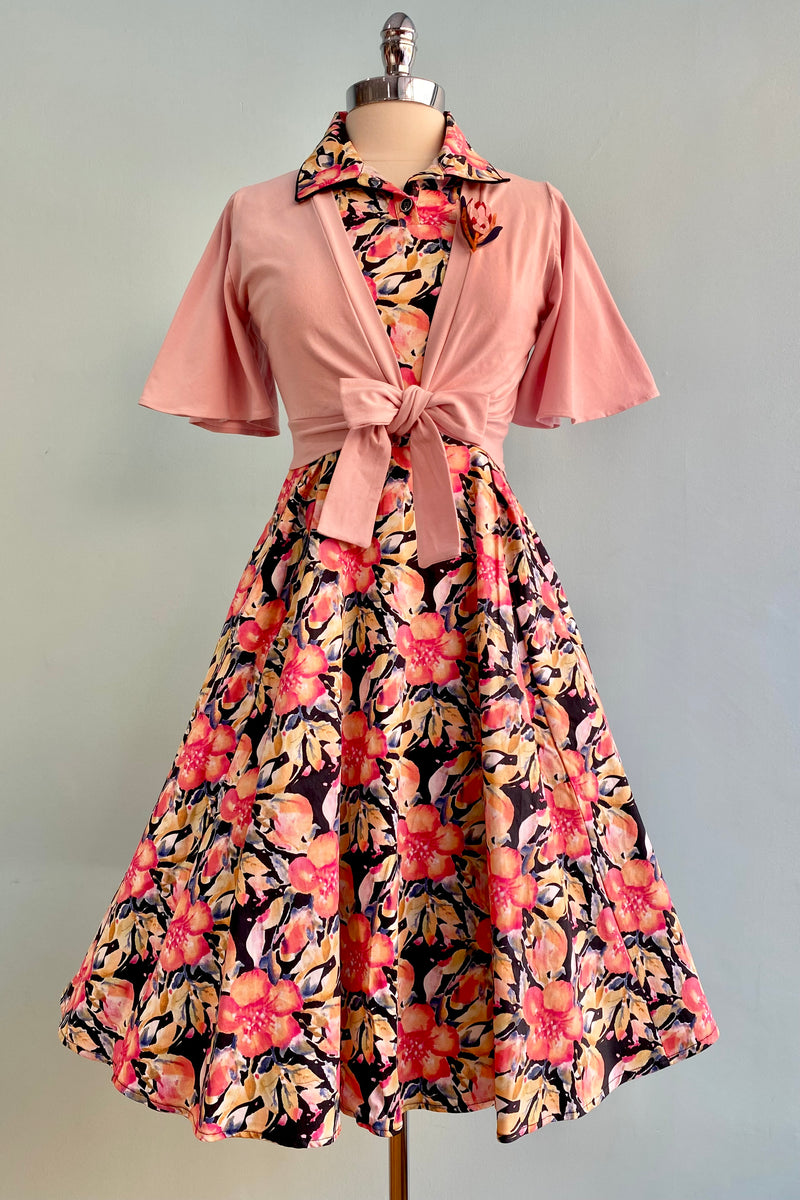 Pink and Orange Floral Shirt Dress by Orchid Bloom