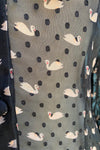 Swan and Swiss Dot Tie Neck Blouse in Black