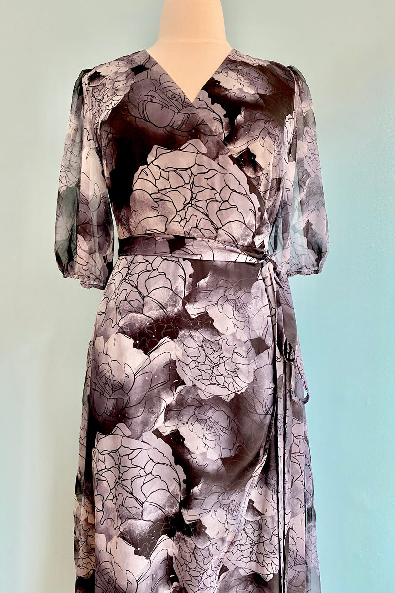 Grey Floral Winona Maxi Dress by Katakomb Large Grey Floral Winona Maxi Dress by Katakomb Large