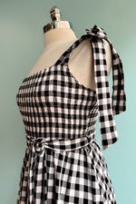Black & White Gingham Smocked Midi Dress