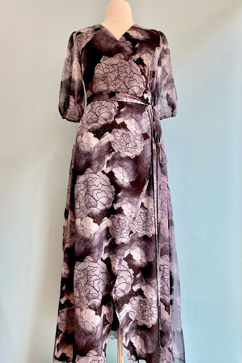 Grey Floral Winona Maxi Dress by Katakomb 2X-Large Grey Floral Winona Maxi Dress by Katakomb 2X-Large