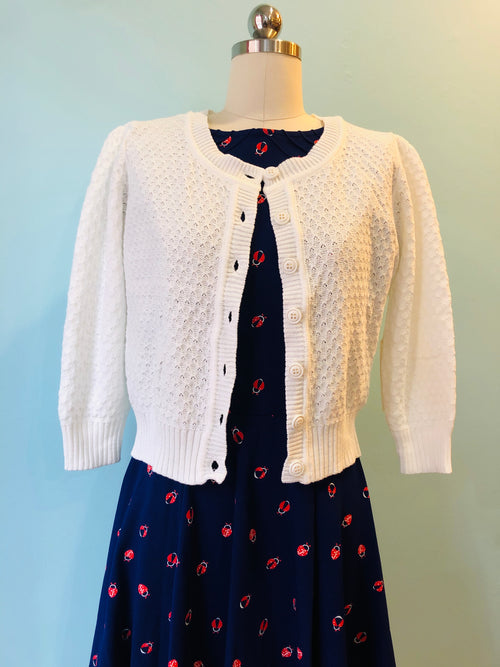 Ivory Puff Sleeve Cropped Cardigan