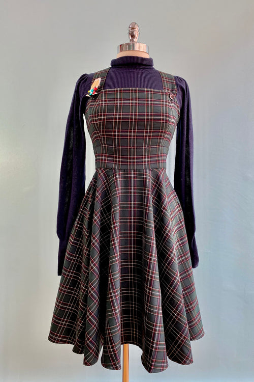 Green Plaid Peebles Pinafore Dress by Hell Bunny