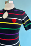 Striped and Heart Short Sleeve Sweater by Hell Bunny