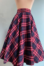 Red and Navy Plaid Circle Skirt by Banned