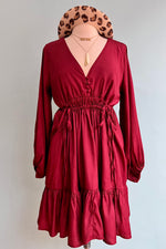 Balloon Sleeve Mini Dress in Merlot