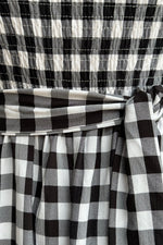 Black & White Gingham Smocked Midi Dress