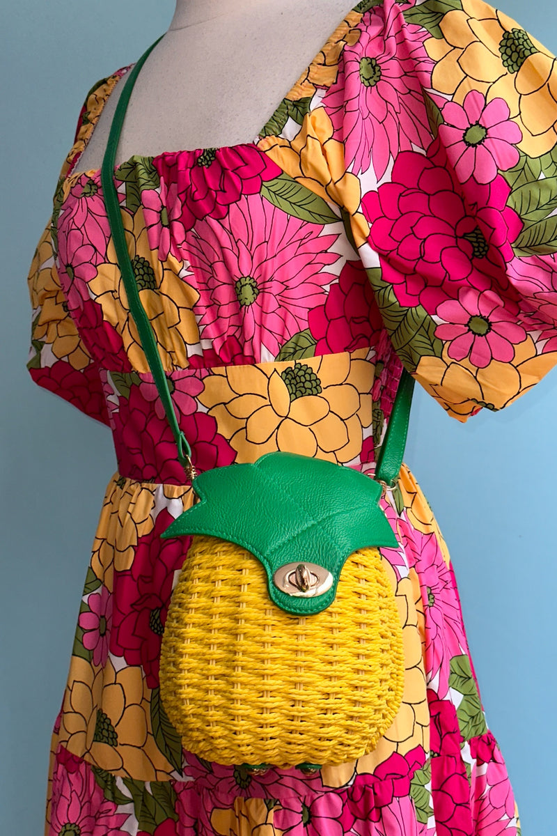 Wicker Yellow Pineapple Crossbody Bag