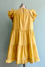Ruffle Shoulder Mini Dress in Yellow