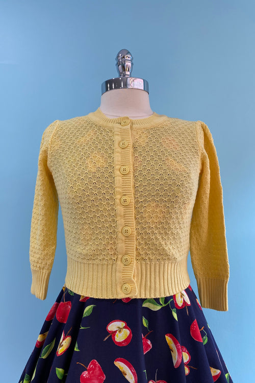 Sunshine Yellow Puff Sleeve Cropped Cardigan