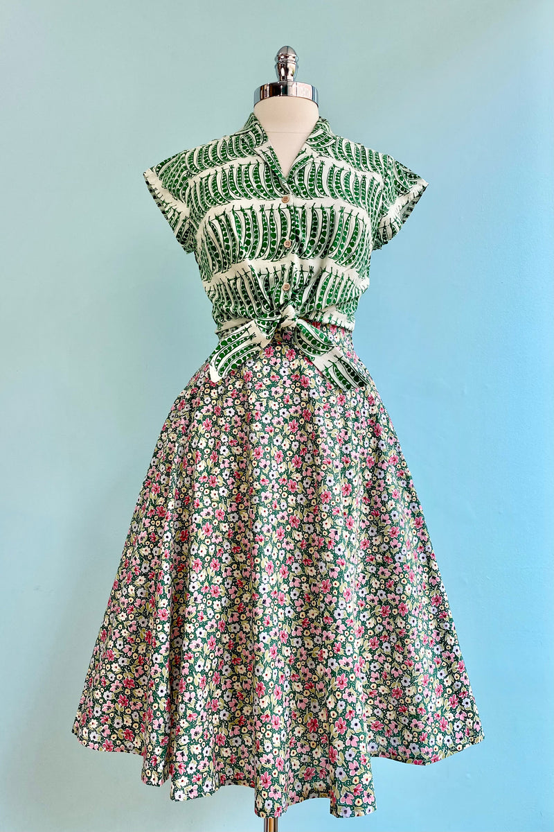 Final Sale Green Skirt with Pink Flowers by Tulip B.