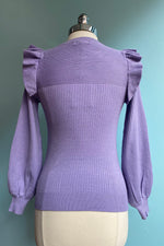 Lavender Shoulder Ruffle Crewneck Sweater