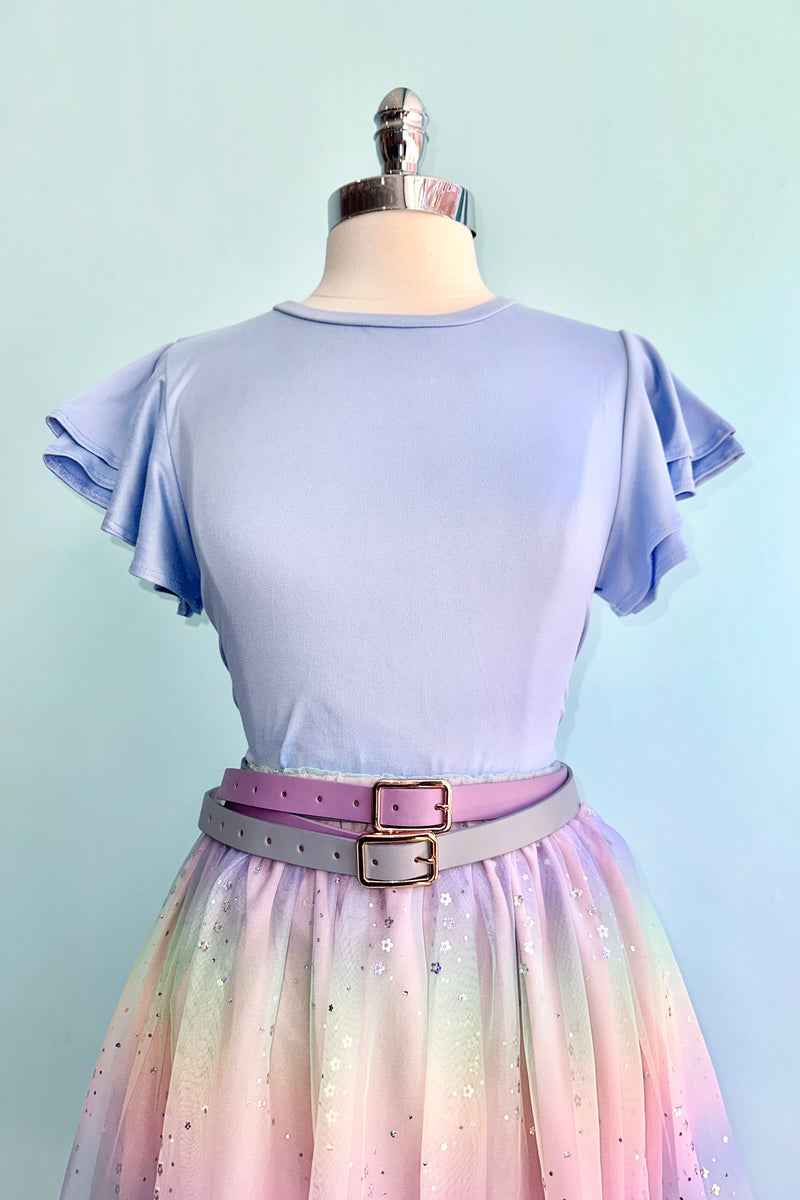 Periwinkle Blue Flutter Sleeve All Purpose Top