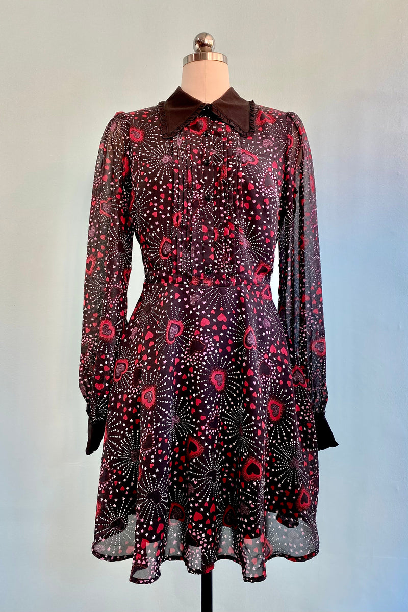 Final Sale Perry Black Heart Mini Dress by Hell Bunny