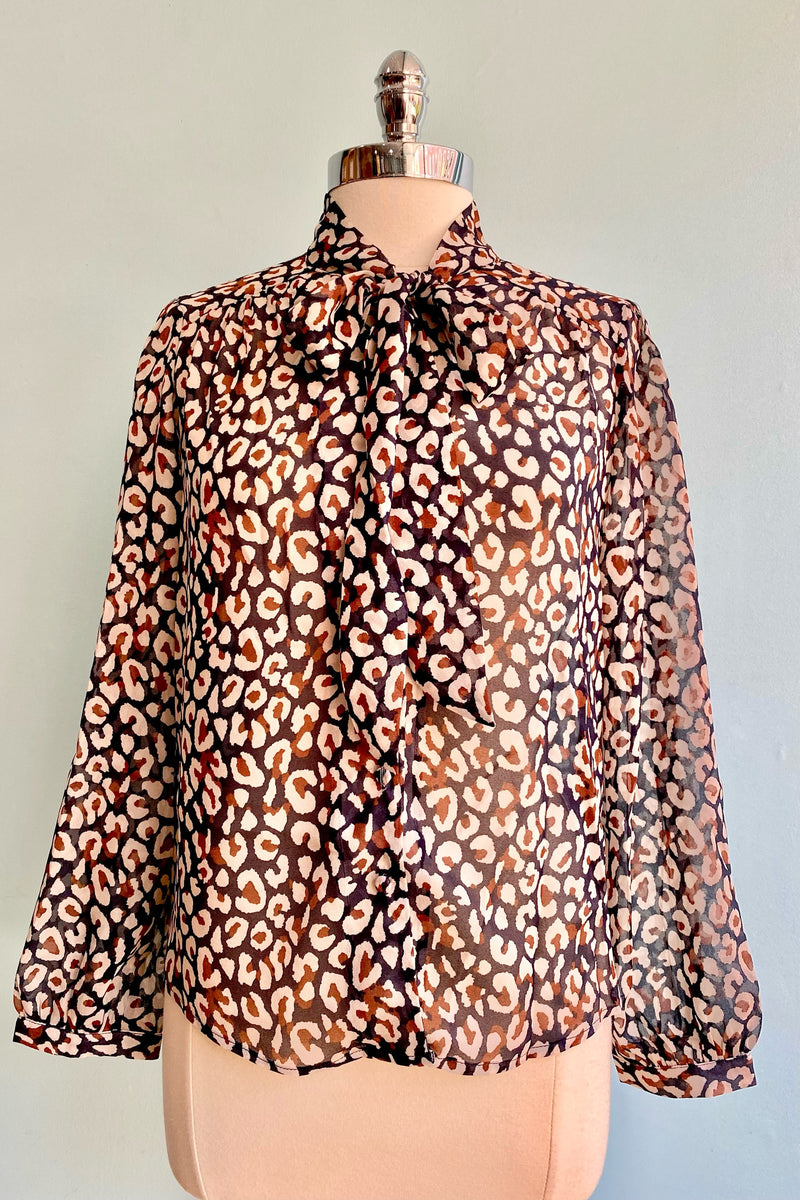 Navy Animal Print Button Down Top by Tulip B.