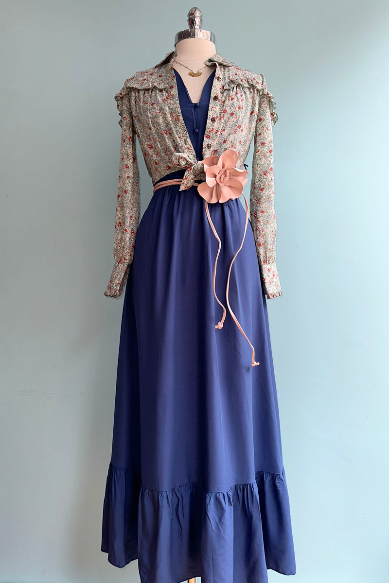 Blue Flounced Maxi Dress by Molly Bracken